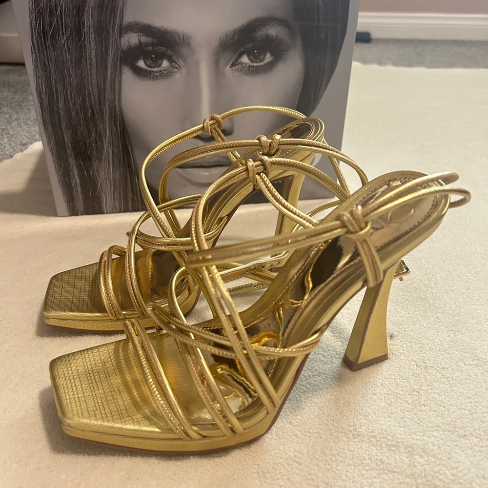 Jennifer Lopez Gold Strappy High Heel Sandals